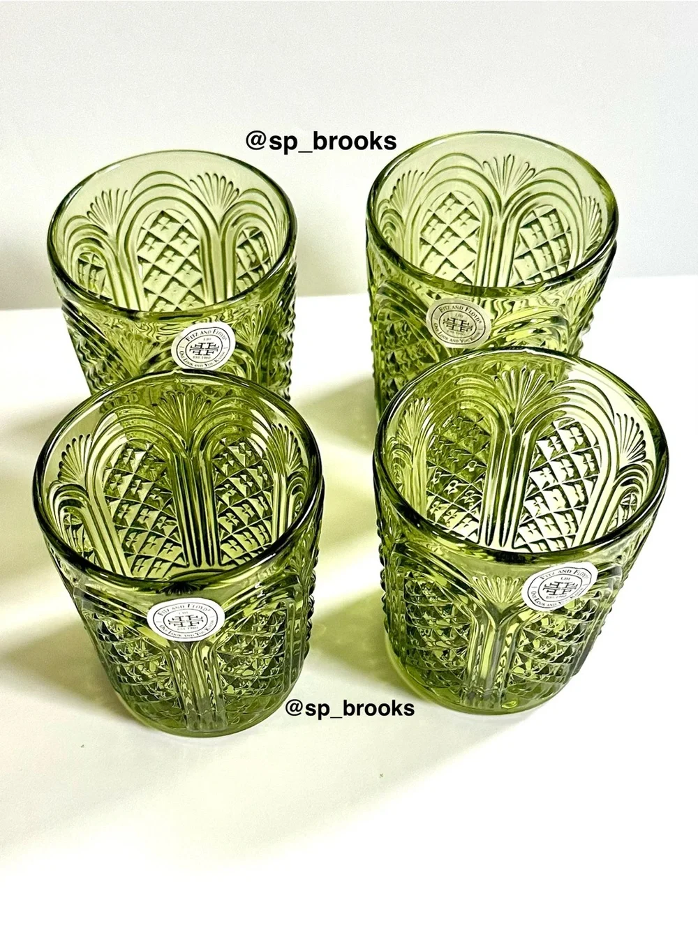 🎁4PC Fitz and Floyd Glass Tumbler - 11 oz. Sicily Green Tumbler